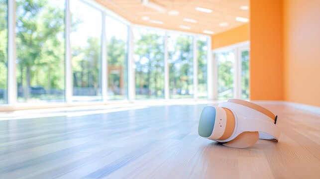 Technology Enhanced Classroom Modern classroom equipped with virtual reality headsets, providing immersive learning experiences