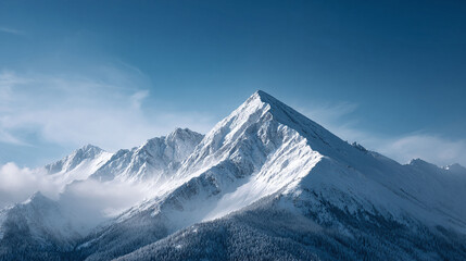 Obraz premium Majestic snowcapped mountains reach for a clear blue sky. Peaks embody challenge, nature, and adventure. Ideal for travel, outdoors, or inspirational themes.