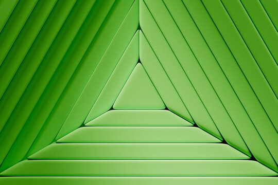 Green geometric layered triangle pattern 3d rendering minimalist background