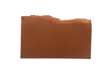 Torn piece of brown piece of paper isolated on white background