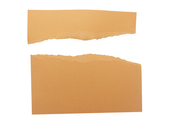 Torn two pieces of brown piece of paper isolated on white background