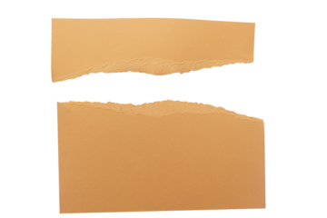 Torn two pieces of brown piece of paper isolated on white background