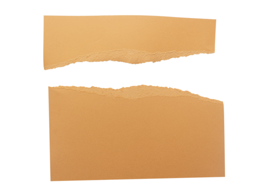 Torn two pieces of brown piece of paper isolated on white background