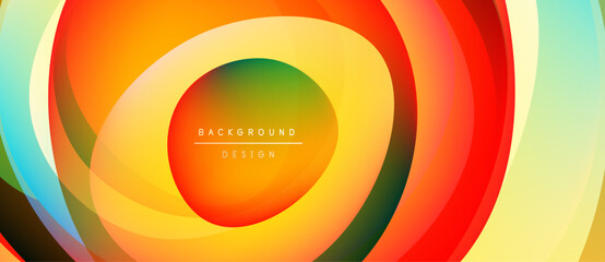 Obraz premium Abstract vibrant concentric circles. Orange, yellow, green, red hues blend smoothly. Modern design element for backgrounds, presentations.