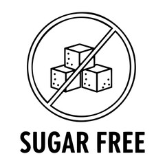 Vector illustration of sugar cubes inside a crossed out circle with sugar free text
