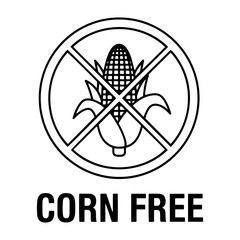 Vector illustration of a corn cob with a crossed circle indicating corn free product