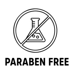 Vector paraben free icon showing a flask inside a crossed circle with paraben free text
