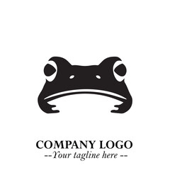 Head of Frog Logo Symbol Black on White Background in Modern Minimalist Vector Design for Branding