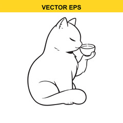 Obraz premium Vector art of elegant black cat holding a fish