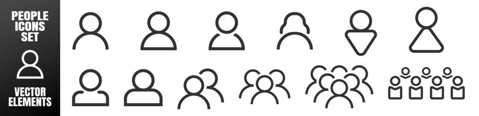 People and user icon set, team and group silhouette collection for apps, websites and infographics design on transparent background.