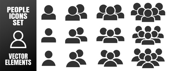 People and user icon set, team and group silhouette collection for apps, websites and infographics design on transparent background.