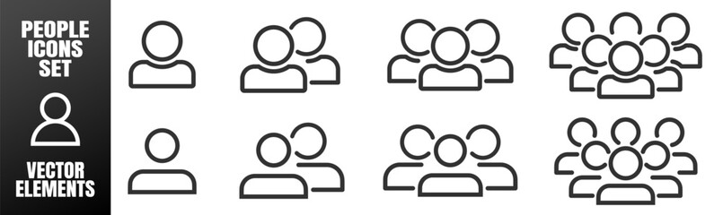 People and user icon set, team and group silhouette collection for apps, websites and infographics design on transparent background.