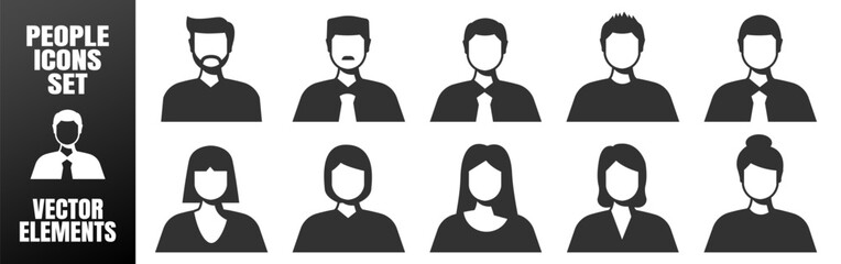 Business people avatar set, user and profile icon collection for office or corporate design on transparent background.