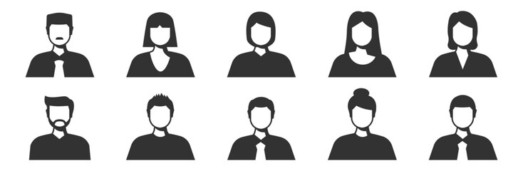 Business people avatar set, user and profile icon collection for office or corporate design on transparent background.