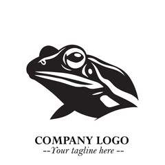 Head of Frog Logo Symbol Black on White Background in Modern Minimalist Vector Design for Branding