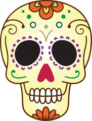Dia de los muertos traditional skull decorated with flowers the day of the dead illustration