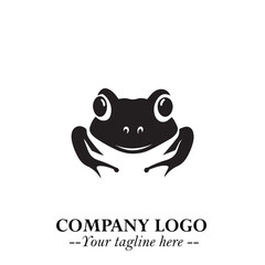 Head of Frog Logo Symbol Black on White Background in Modern Minimalist Vector Design for Branding