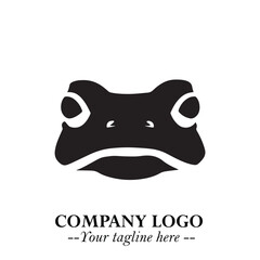 Head of Frog Logo Symbol Black on White Background in Modern Minimalist Vector Design for Branding
