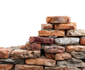 Obraz premium A pile of weathered and aged bricks, showcasing a textured surface and rustic appearance, isolated on a transparent background, perfect for construction or renovation themes