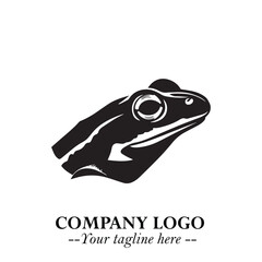 Head of Frog Logo Symbol Black on White Background in Modern Minimalist Vector Design for Branding