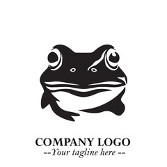 Head of Frog Logo Symbol Black on White Background in Modern Minimalist Vector Design for Branding