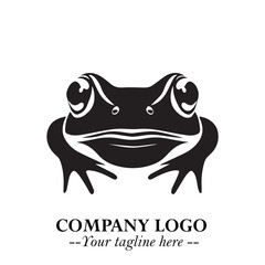 Head of Frog Logo Symbol Black on White Background in Modern Minimalist Vector Design for Branding