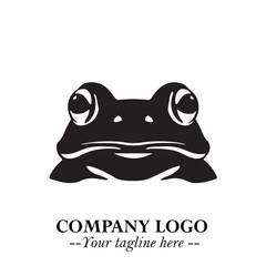 Head of Frog Logo Symbol Black on White Background in Modern Minimalist Vector Design for Branding