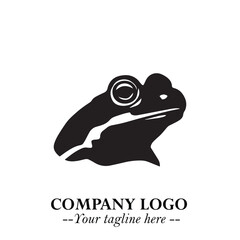 Head of Frog Logo Symbol Black on White Background in Modern Minimalist Vector Design for Branding