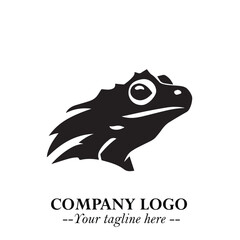 Head of Frog Logo Symbol Black on White Background in Modern Minimalist Vector Design for Branding