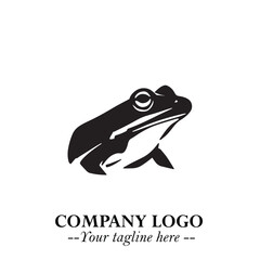Head of Frog Logo Symbol Black on White Background in Modern Minimalist Vector Design for Branding