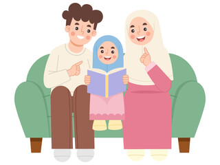 Illustration of Muslim  Reading Book Together