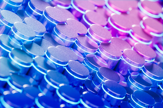 Abstract 3d glass cylinder pattern with neon blue and pink gradient