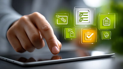 Innovative digital interaction business office graphic design modern environment close-up view technology integration