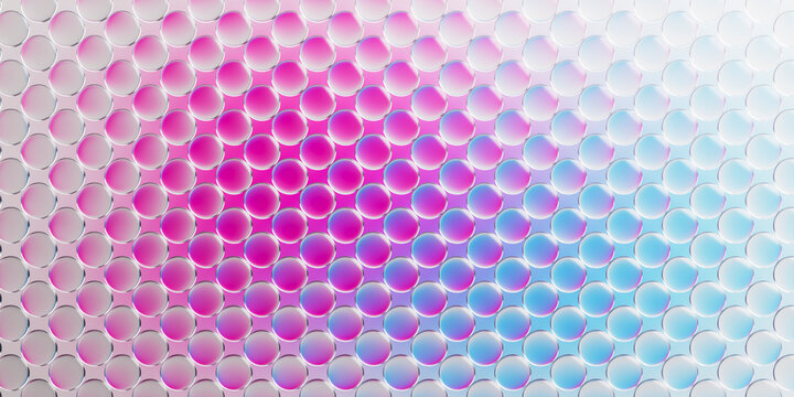 Colorful glass panel matrix with 3d circles and reflections