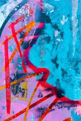 Vivid abstract graffiti texture in blue, pink, red. Bold 90s, urban art, vibrant paint splashes,...
