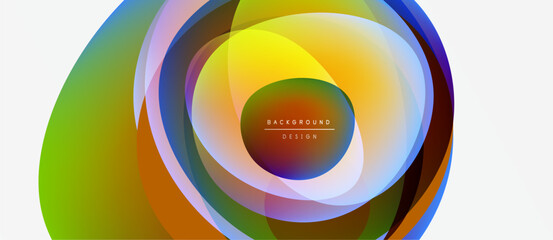 Fototapeta premium Abstract colorful circles overlap, creating dynamic visual effect. Gradient hues blend smoothly, forming modern background design.