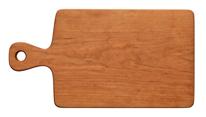 Handmade cherry wood cutting board, cutting board isolated on white background. 