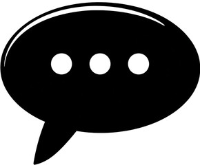 Fototapeta premium Black speech bubble icon with three white dots inside, representing a conversation or thinking process, isolated on a transparent background