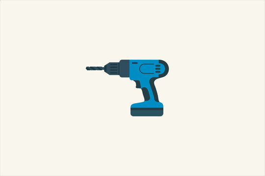 Flat vector illustration of a electric cordless drill, isolated on white background. Ideal for construction, DIY projects, repair tools, and industrial icons.