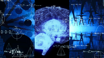 ai, artificial intelligence, brain, science, calculation, academic, technology, human body, cell, collage, title, scene, image, white background, research, development, medical, gene, genetics, examin