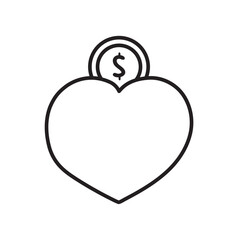 Heart Piggy Bank. Outline design of a heart-shaped piggy bank. Vector illustration for saving and donation.