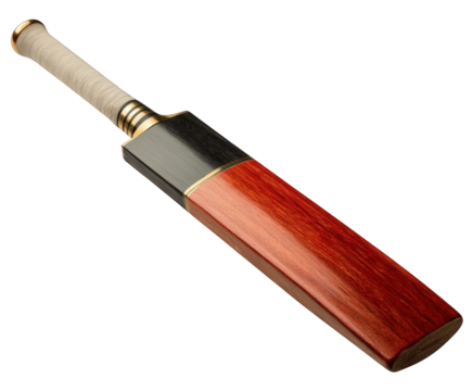 A vintage cricket bat made of wood with an ornate handle, isolated on transparent background