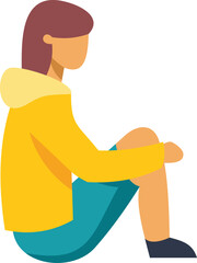 Thoughtful girl sitting on the floor embracing her knees, isolated illustration