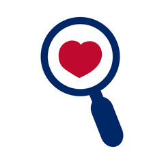 Magnifying Glass and Heart: Minimal vector design magnifying glass over a heart. Simple illustration for finding those in need.