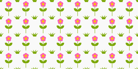 Pink flowers garden seamless pattern. Cute floral pattern for textile, wallpaper, wrapping paper or background. Vector illustration.