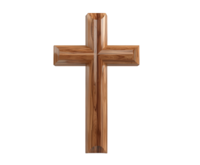 A beautifully crafted wooden cross, symbolizing faith and spirituality, isolated on a clean transparent background for versatile use in religious and conceptual designs