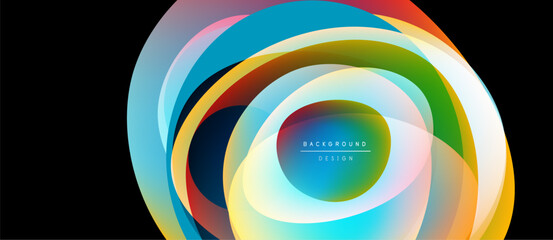 Fototapeta premium Abstract colorful layers create dynamic circular design. Bright gradients blend, forming modern background element. Smooth transitions, vibrant hues.