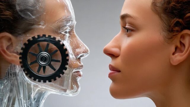 The Fusion of Man and Machine: A striking visual, showcasing the intersection of humanity and technology with a human face juxtaposed against a futuristic robotic design.