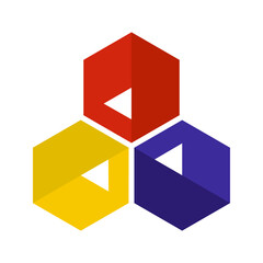 Modern geometric vector trio, connection, data flow, and unified technology, vector illustration.