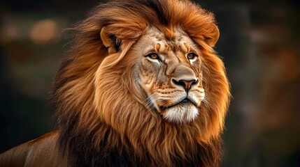 Obraz premium Majestic lion portrait, African savanna, sunset, wildlife photography, nature